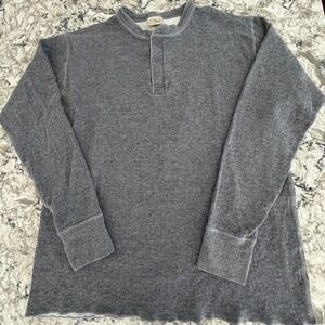 L.L. Bean Mens Gray Thermal Henley Shirt Crewneck Buttons Cotton Wool Large Tall